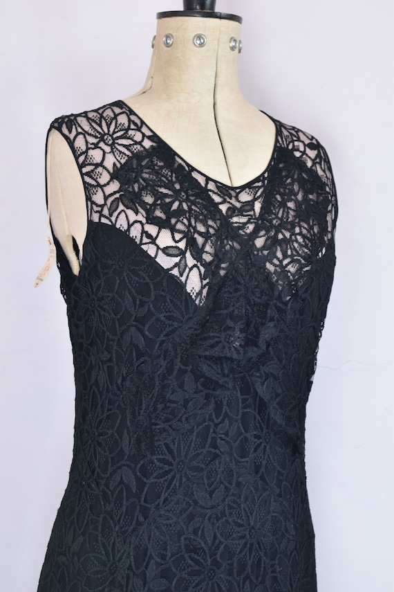 Vintage 1930s black floral lace ruffle bias cut g… - image 6
