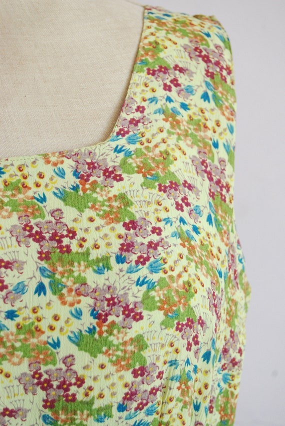 Vintage 1990s Chartreuse floral rayon crepe dress… - image 4