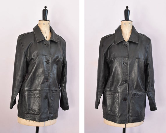 ジャケット・アウター 90s vintage MILAN LEATHER tracker jacket Vintage 1990s Milan Black Leather Jacket Coat - Black