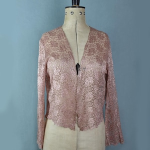 Vintage 1930s pink lace cardigan blouse bolero light jacket shrug - Vintage evening jacket - Vintage pink lace jacket - lace blouse wedding
