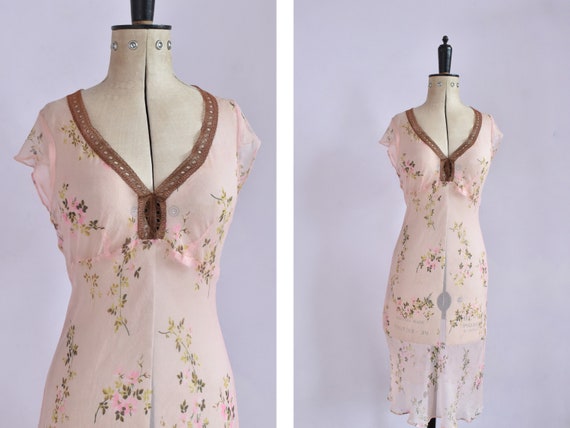 Vintage 1990s Betsey Johnson Pink Floral Print Sheer Silk Chiffon Crepe Lace Bias Cut Dress 1930s 30s Style 90s Floral Silk Slip Etsy