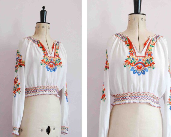 Vintage 1930s Hungarian embroidered silk crepe blo
