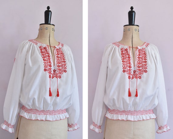 Vintage 1970s 30s style embroidered Hungarian blou