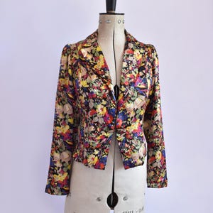 Vintage 1930s floral silk crepe jacket bolero blouse shirt top - 1930s silk crepe long sleeve jacket - duster opera jacket evening art deco