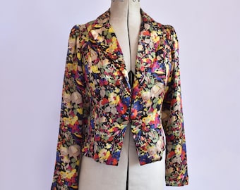 Vintage 1930s floral silk crepe jacket bolero blouse shirt top - 1930s silk crepe long sleeve jacket - duster opera jacket evening art deco