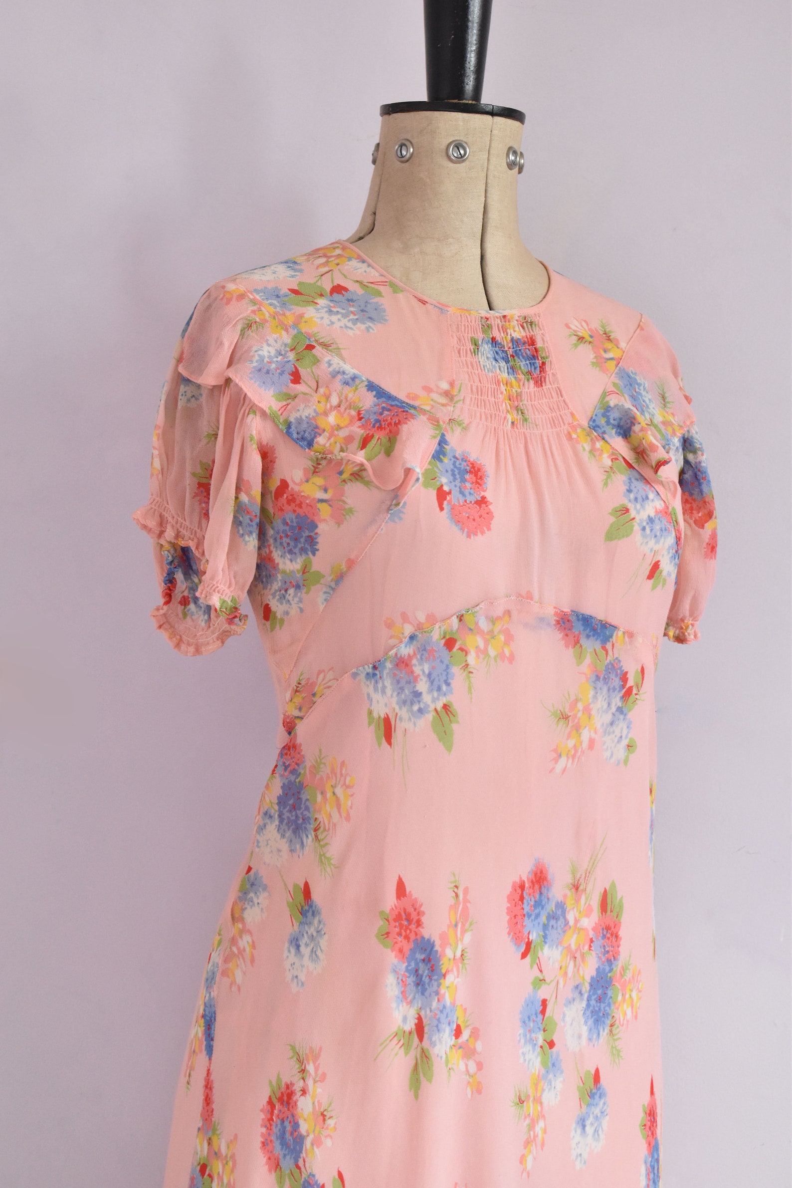 Vintage 1930s Silk Chiffon Bias Cut Sheer Pink Floral Ruffle - Etsy UK