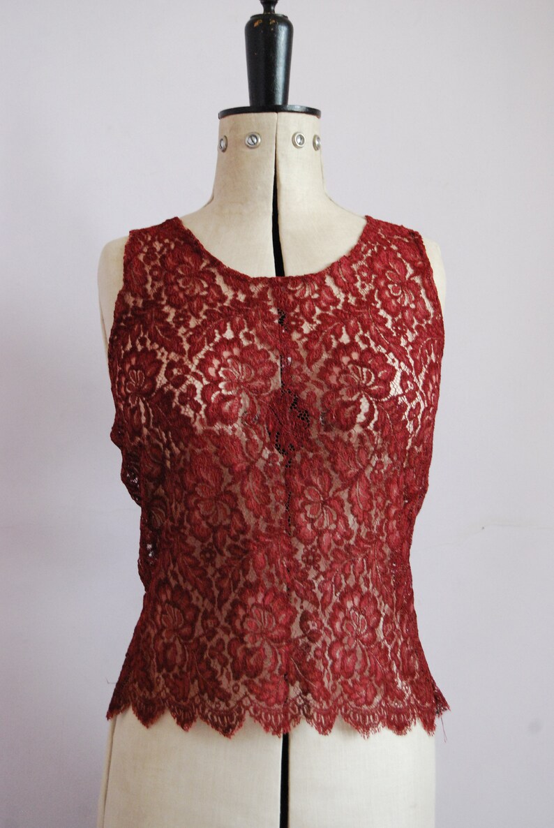 Vintage 1960s Burgundy Sheer Lace Tank Top 60s Lace Blouse - Etsy