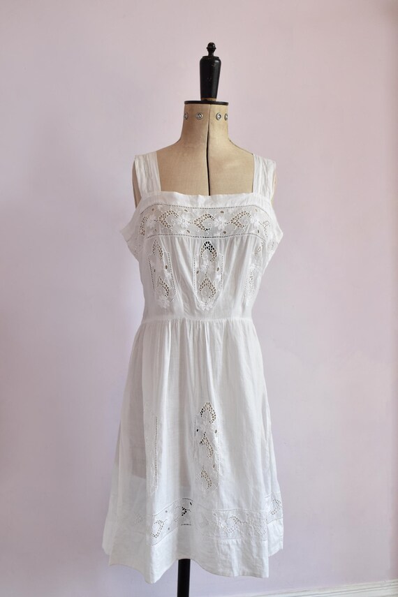 Vintage Antique Edwardian French Broderie Anglaise Eyelet Lace White Cotton Chemise Slip Dress Nightdress Nightgown Lingerie 1910 1920s Etsy