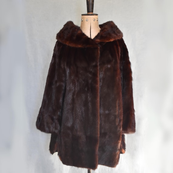 Vintage 1950s 60s Mink brown fur cape coat - Mink coat - Fur coat - Brown fur coat - Swing coat - Evening coat - Opera coat