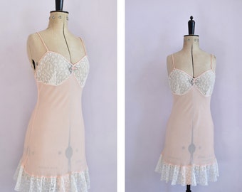 Vintage 1940s pink silk crepe tambour floral lace slip step in teddy - 30s 40s underwear lingerie negligee romper loungewear playsuit slip