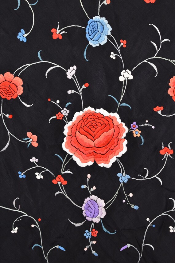 Vintage 1920s silk embroidered floral rose & bird… - image 8