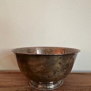 Vintage Silver Bowl with Patina - Planter Floral or Fruit Bowl Vase - Silver Finish