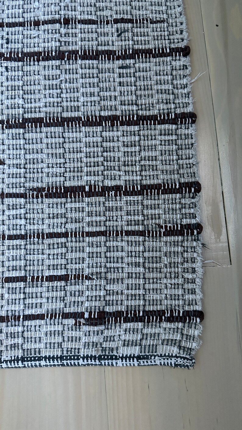 Brown Rag Rug Vintage Rag Rug - Cotton - Blue White & Brown - Etsy