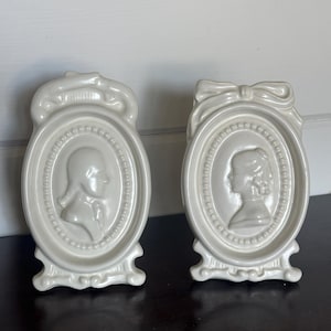 Pair of Pacific Pottery Vases - George Washington & Martha Washington - White Ceramic
