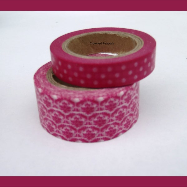 SALE Set of 2 WASHI TAPES -  Damask, Shabby and Polka Dot  Pink Tape,  Supplies, Crafting, Scrapbooking, Packaging