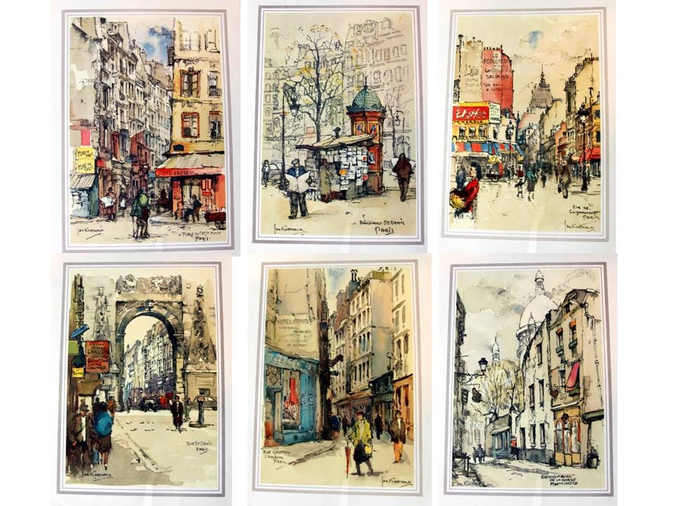 Reserved Rare Full Set of 6 Paris Street Scenes Watercolor Etsy