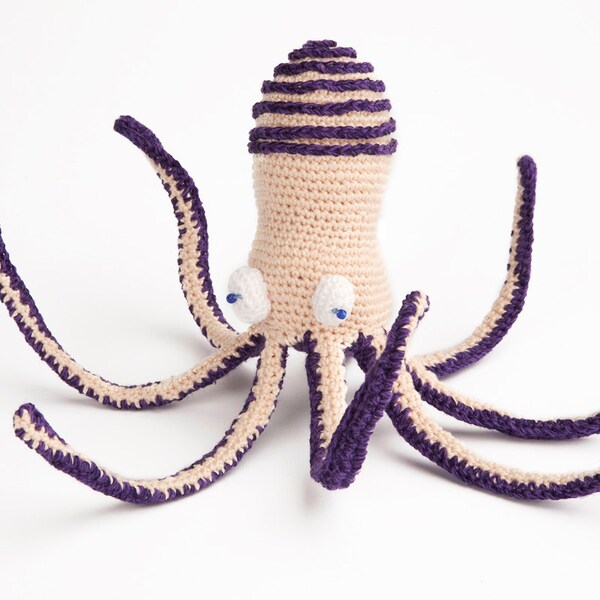 Handmade Small Crochet Octopus / Flexible octopus / Beige and purple Sea Creature / Fun Cotton collectors toy