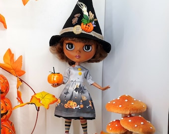 Blythe Halloween outfit Blythe halloween print dress, pumpkin and stockings