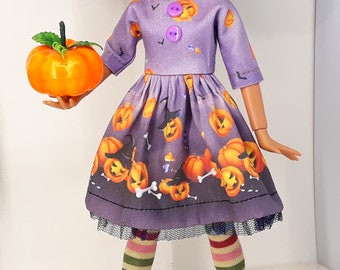 Blythe Halloween outfit Blythe halloween print dress, hat, pumpkin and stockings