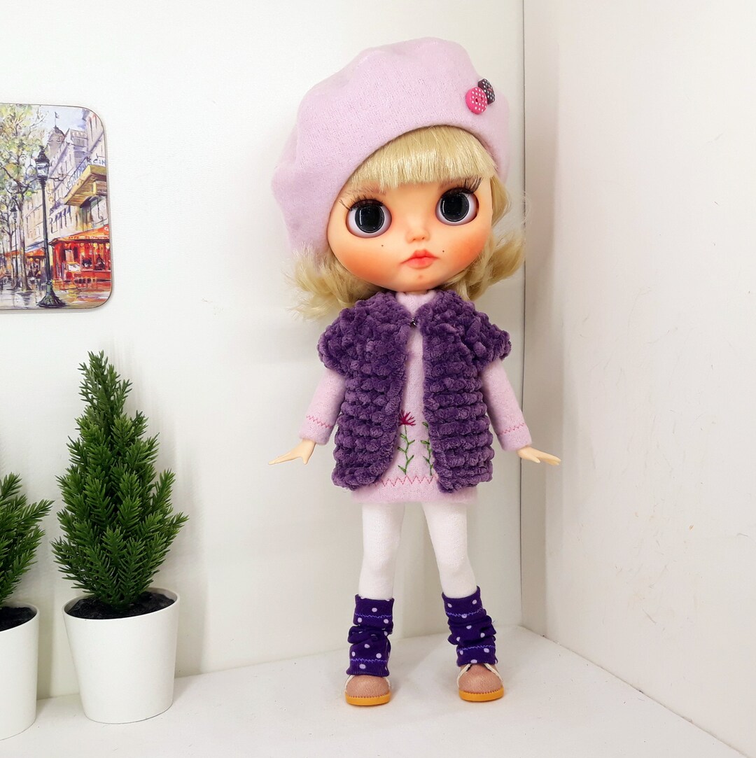 Blythe Pink Dress Violet Vest Pale Pink Clothes Set for Blythe Dolls ...