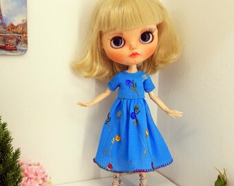 Blythe blue dress Blythe dress with embroidery Blythe dress Blythe summer