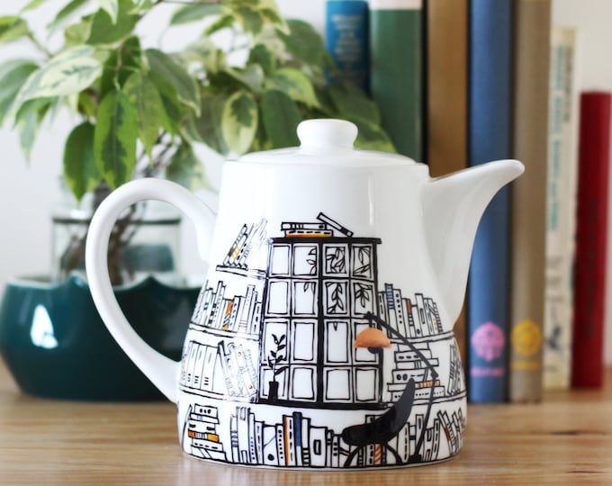 Hand painted teapot - Library - Book a holic - Porcelain - 28oz (3-4 cup)