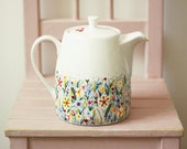 Hand painted teapot - wildflowers in spring meadow - Not Only Grass - fine china - 28oz (3-4 cups)
