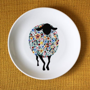 Hand painted decorative ceramic plate -  Wildflower sheep