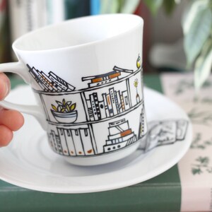 cup and saucer Hand painted porcelain ceramic Book A Holic image 2