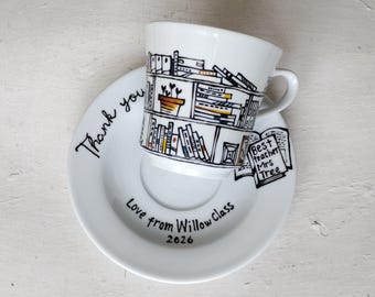 Personalised thank you gift - teacher's gift - cup and saucer - Porcelain - Book - A - Holic