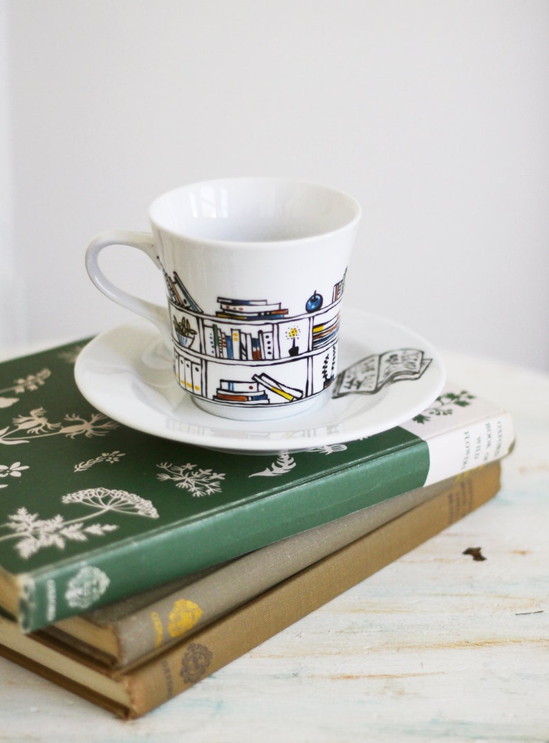 cup and saucer Hand painted porcelain ceramic Book A Holic image 5