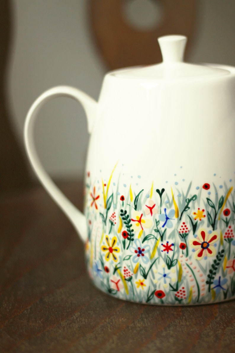 Hand Painted Teapot Wildflowers in Spring Meadow Fine Etsy UK
