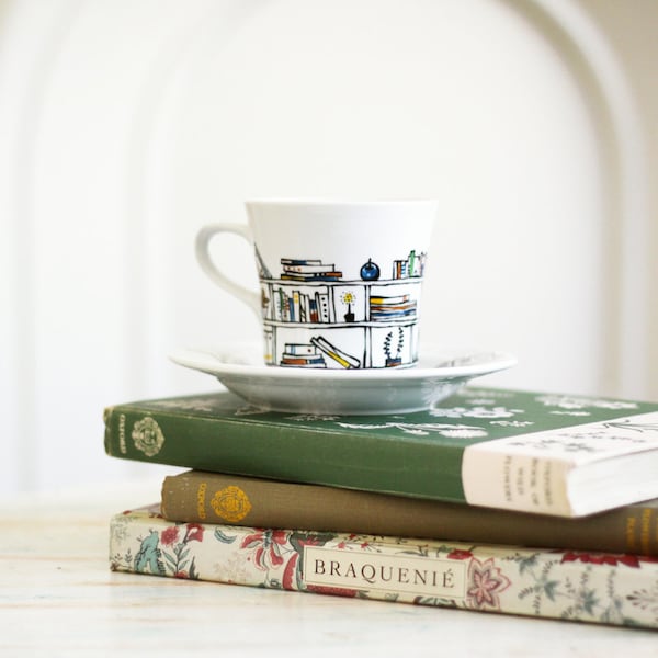 cup and saucer - Hand painted porcelain ceramic -  Book - A - Holic