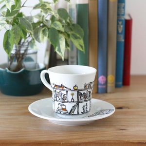 cup and saucer Hand painted porcelain ceramic Book A Holic image 4