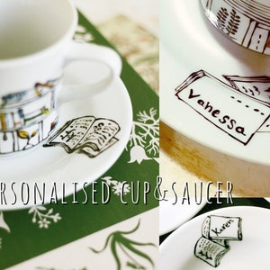 Personalised cup and saucer - Porcelain - Book - A - Holic