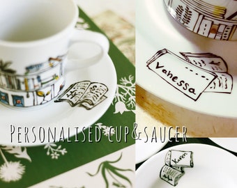 Personalised cup and saucer - Porcelain - Book - A - Holic
