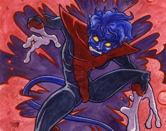 Nightcrawler, X-Men, Marvel Comic Character, Original Watercolor Painting