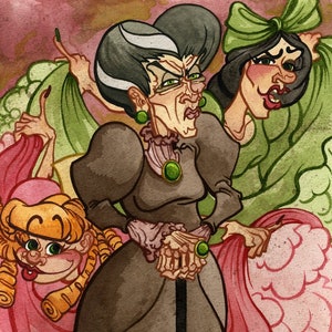 Lady Tremaine, Anastasia, Drizella, Disney Cinderella, Original Watercolor Painting