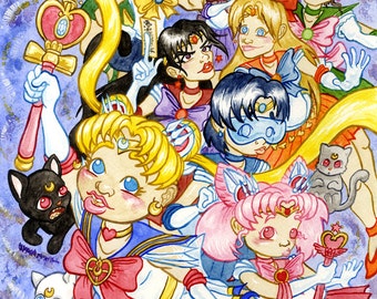 Pretty Guardian Sailor Moon, Original Watercolor Painting