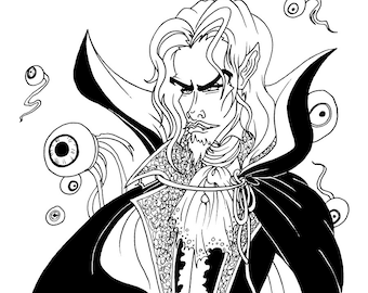 Dracula, Castlevania Symphony of the Night, Original Ink Drawing