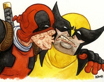 Deadpool and Wolverine, Original Watercolor Painting
