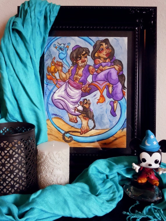 Disney's Aladdin and Abu Watercolor Painting Print and Original
