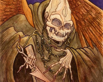 Grandmother Death, Makeshift Man, Original Watercolor Painting