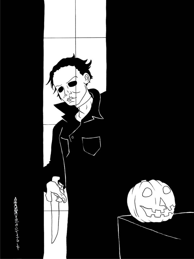halloween-michael-myers-dibujo-de-tinta-original-etsy-espa-a