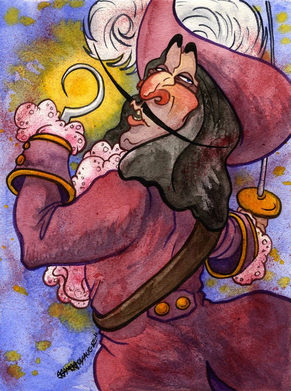 Captain Hook Disney Peter Pan Original Watercolor Painting | Etsy