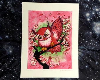 Cherry Owl, Giclée Print