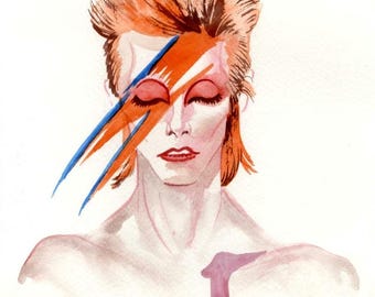 David Bowie, Aladdin Sane, Original Watercolor Painting