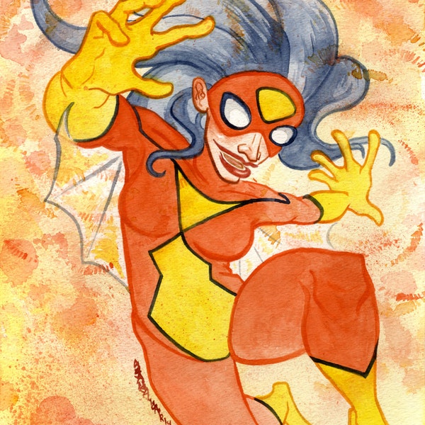 Spider-Woman, Jessica Drew, Avengers, Marvel Comic Superhero, Original Watercolor Painting