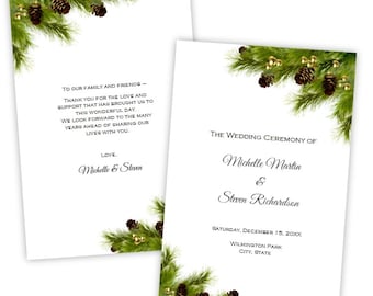 folded wedding program template christmas holly diy etsy