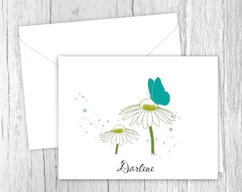 Set of 10 Folded Note Cards Daisies in a Mason Jar Personalized Stationery